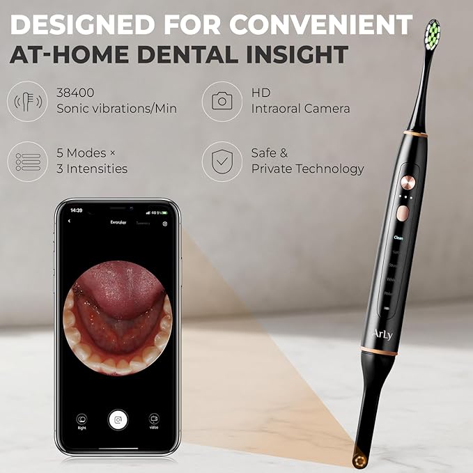 Arly Cam-Brush 1 - Wireless Intraoral Camera &amp Sonic Electric Toothbrush for Adults - Black