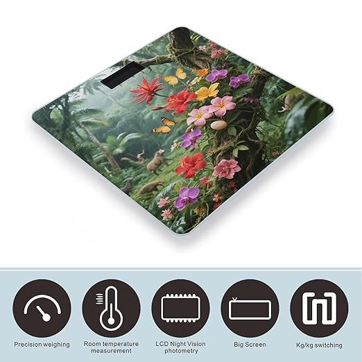 Vibrant Color Flower Blossom Bathroom Scale for Body Weight Bathroom Digital Electronic Weighing Scale with Back Lit LED Display Sturdy Tempered Glass Weight Watchers Scales 400lb