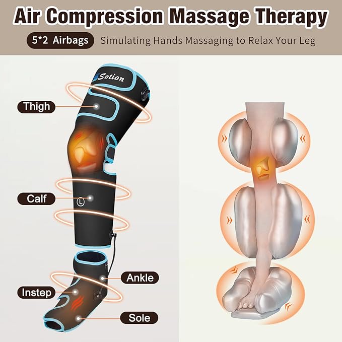 Sotion Leg Massager with Heat and Compression for Circulation &amp Recovery Upgraded Foot Calf Thigh Sequential Massager Device with Handheld Controller 4 Modes 4 Intensities Help for Leg Pain Rel