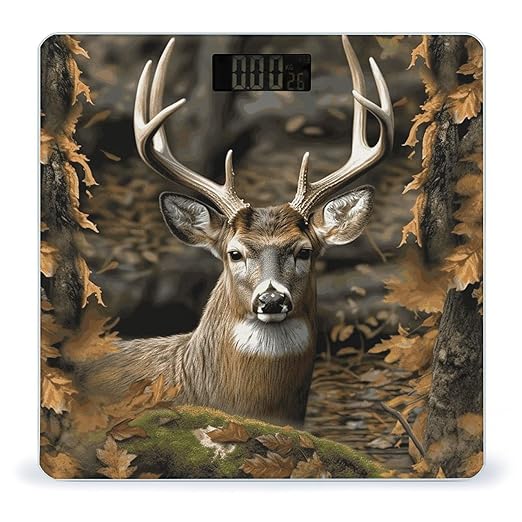 Camouflage Deer Bathroom Scale Automatic Power On/Off Body Scales LCD Backlight Display Square Digital Scale Rounded Corners Bathroom Scales for Home Bedrooms