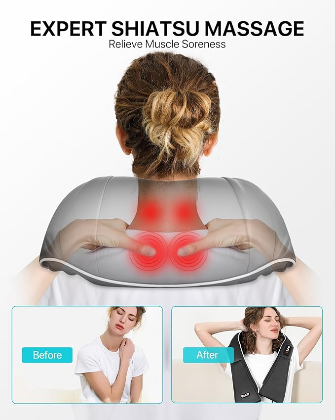 ALLJOY Neck Massager for Pain Relief Deep Tissue with Heat HSA 3D Kneading Shiatsu Neck and Back Massager for Shoulder Full Body Home Office Car Use FSA Birthday Gifts for Mom Men Dad Women