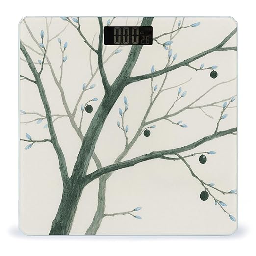Branches Wood Bathroom Scale for Body Weight Bathroom Digital Electronic Weighing Scale with Back Lit LED Display Sturdy Tempered Glass Weight Watchers Scales 400lb