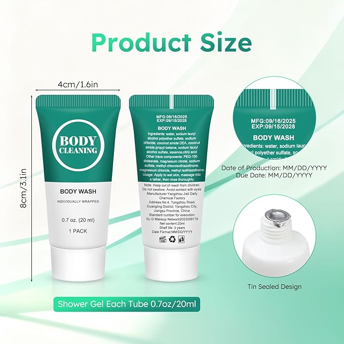 Travel Size Body Wash Mini Shower Gel Set 20 ml Individually Wrapped Bulk Trial Sample Small Single Use Toiletries Amenities Kit for Men &amp Women for Hotel/Camping/Homeless 0.7 Fl Oz (Pack of 60)