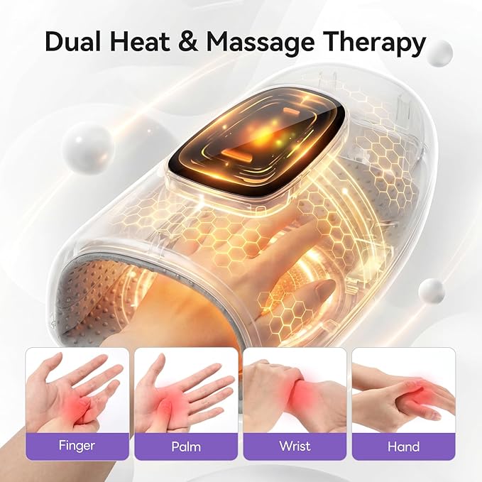 vrenmol Hand Massager with Heat and Compression: 3 Modes 5 Intensities Rechargeable Electric Hand Massage Tool for Wrist Hand Massager for Muscles Fingers 3 Type Timers Home Gift for Women Men
