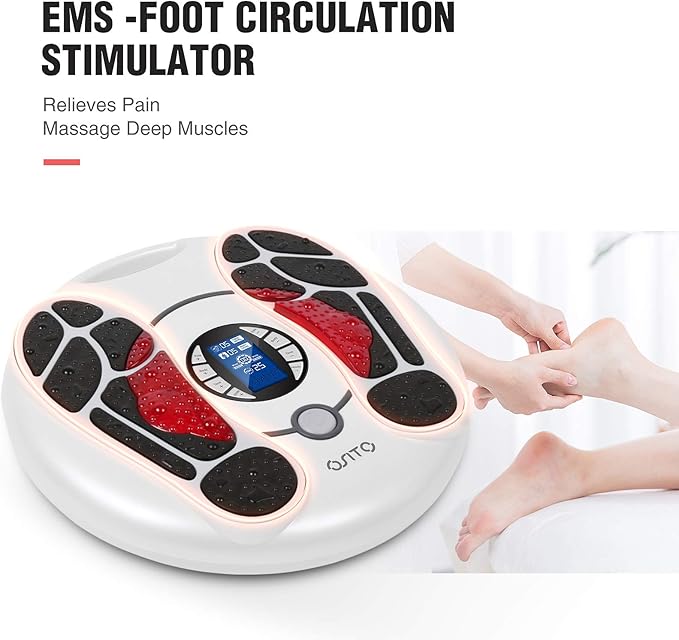 OSITO EMS Foot Massager for Neuropathy HSA Foot Circulation Stimulator FSA Massager for Circulation and Pain Relief 25 Modes 99 Intensities Ideal for Women/Men4 TENS Unit Muscle Stimulator Pads
