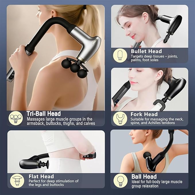 Massage Gun with Upgraded Extension Handle Massage Gun Deep Tissue - Back Massager for Pain Relief Deep Tissue Muscles/Neck/Shoulders/Waist/Legs Massager 5 Replaceable Heads &amp 9 Speed Levels(Bl