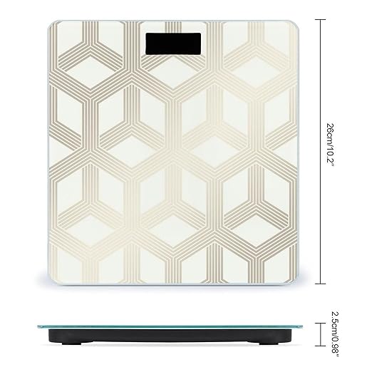 Hexa Geometric Cream Gold Scale for Body Weight Anti-Slip Sturdy Tempered Glass Weighing Machine Highly Digital Accurate Bright LCD Bathroom Scale for Household Gift
