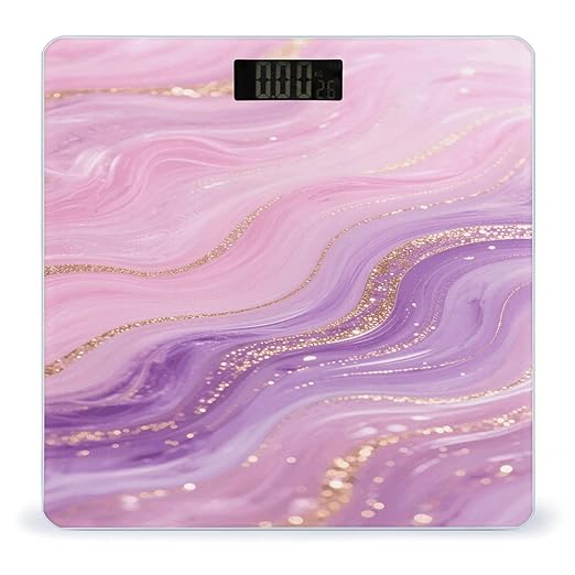 Pink Purple Marble Bathroom Scale for Body Weight LCD Display Digital Bathroom Scale Tempered Glass Bathroom Weight Scales Fashion Smart Scales for Home Bedroom 400 Lb