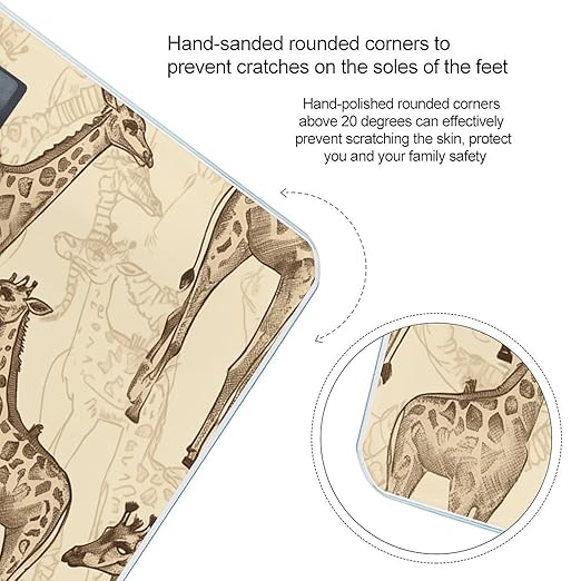 Hand Drawn Giraffes Scale for Body Weight Precision Bathroom Weighing Scales with Back Lit LCD Display Sturdy Tempered Glass Body Weight Scales Digital Bathroom Scale 400lb