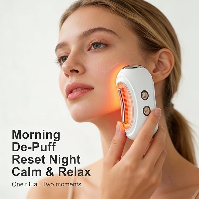 Face Massager Tool with Red Light Therapy for Face Jade＆Rose Quartz Microcurrent Facial Device with Vibration＆7-Color LED Warm Heat Gua Sha Facial Tools for Lifting De-Puffing Lymphatic Drainage