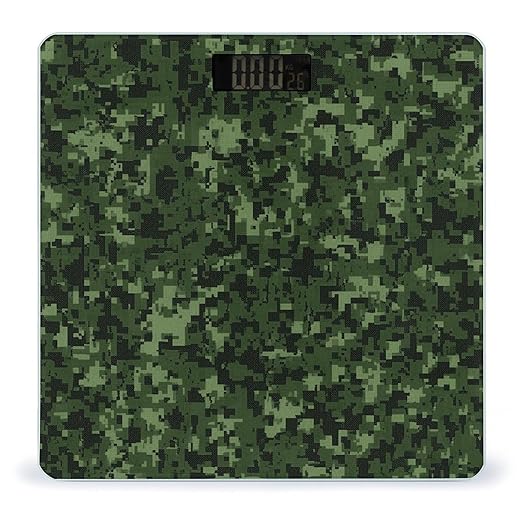 Green Army Digital Camouflage Bathroom Scale for Body Weight LCD Display Digital Bathroom Scale Tempered Glass Bathroom Weight Scales Fashion Smart Scales for Home Bedroom 400 Lb
