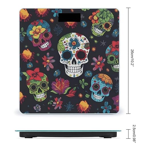 Flower Cactus Sugar Skull Bathroom Scale for Body Weight Bathroom Weighing Scale with Backlit LCD Display Highly Accurate Measures Weight Up to 180kg