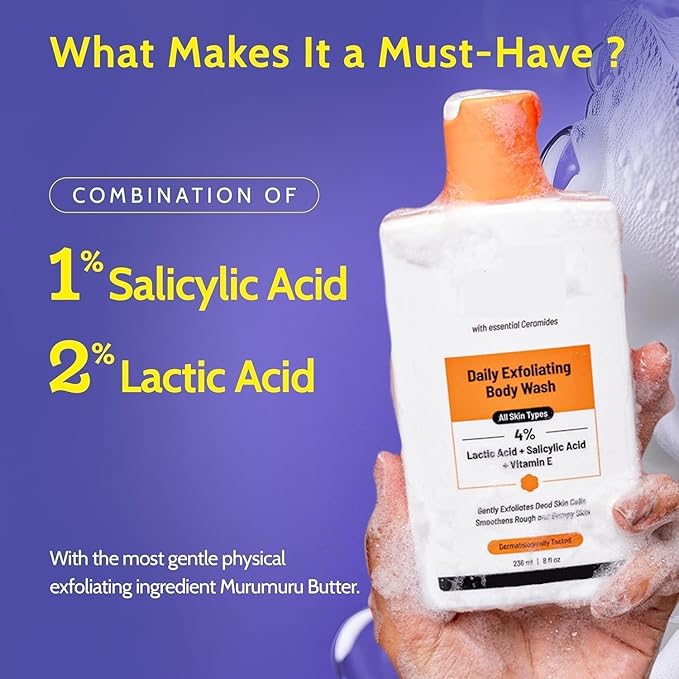RG Exfol.iating Bo.dy Wash 236ml | 4% (Salicylic Acid Vitamin E and Lactic Acid) | Paraben &amp SLS Free | Gentle Exfoliating Shower Gel | Removes Tan &amp Body Acne | Prevents Dry Rough Bumpy Sk