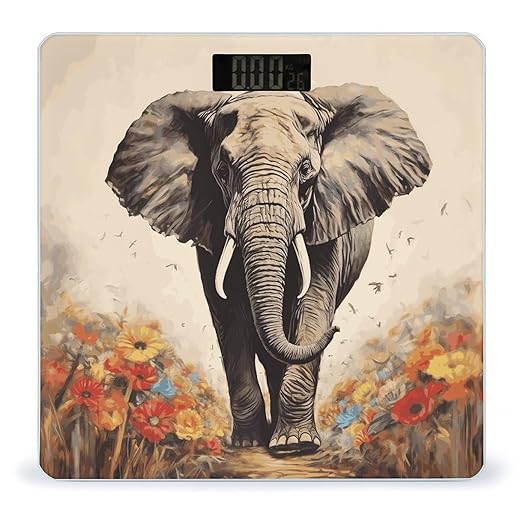 Elephant Painting Scale for Body Weight Anti-Slip Sturdy Tempered Glass Weighing Machine Highly Digital Accurate Bright LCD Bathroom Scale for Household Gift