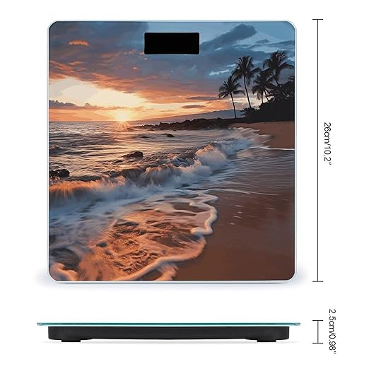 Beach Maui Hawaii Sunset Sea Waves Clouds Bathroom Scale Weight Scale for Body WeightHighly Accurate Digital Weighing Machine Clear LED Display Digital Bathroom Body Scale 400lb/182kg