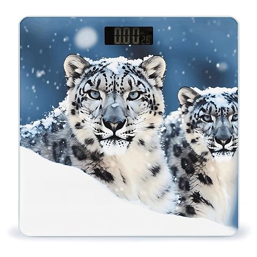 Blue Eyed Snow Leopard Scale for Body Weight Safe Rounded Corners Tempered Glass Digital Bathroom Scale LED Display 400lb Capacity Weight Scales with High Precision Sensors
