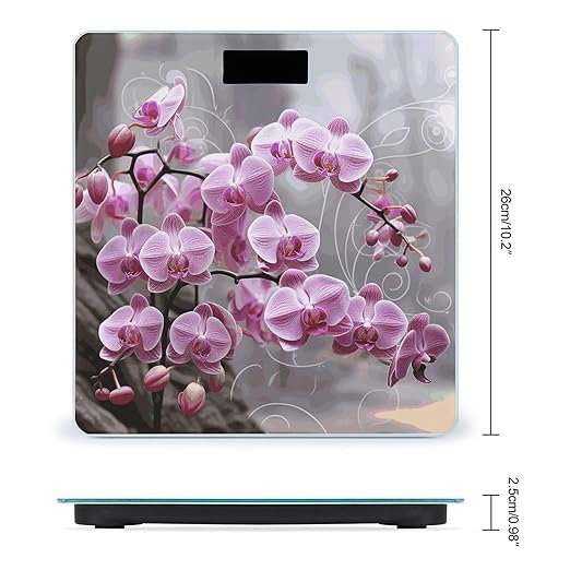 Pink Orchid Scale for Body Weight Anti-Slip Sturdy Tempered Glass Weighing Machine Highly Digital Accurate Bright LCD Bathroom Scale for Household Gift