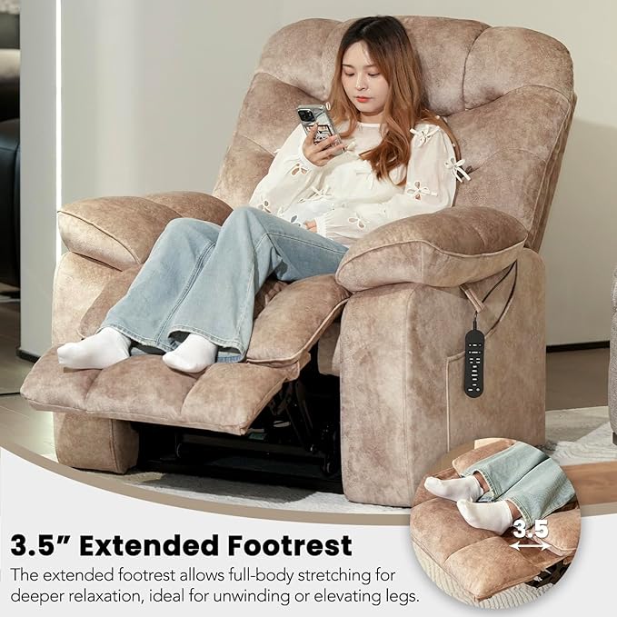 EONIX Large Lay Flat Power Lift Recliner Chair for Elderly with Heat and Massage 400lbs Dual Motor Electirc Lift Chair with Extended Footrest SLRY007062 Beige