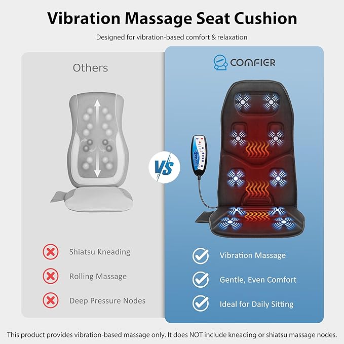 COMFIER Vibration Back Massager Seat Cushion with Heat10 Motors Massage Chair PadChair Massager for Pain Relief at Office/HomeMothers Day Gifts for Mom Dad