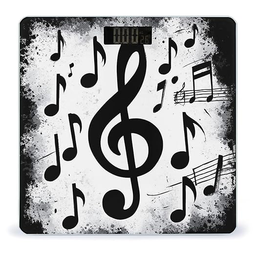 Energy Saving Scale Bathroom Weighing Scale Smart Scale for Body Weight Digital Gunge Black and White Music Notes