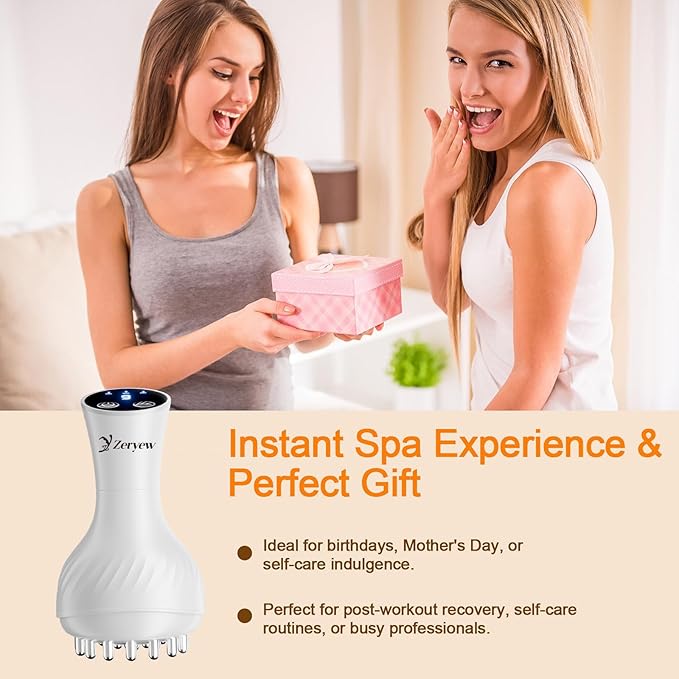 3-in-1 Handheld Lymphatic Drainage Massager with Red Light Heat &amp Vibration - Cordless Anti Cellulite Massage Tool for Body Relaxation 3 Modes &amp 9 Speeds for Belly Legs Thighs
