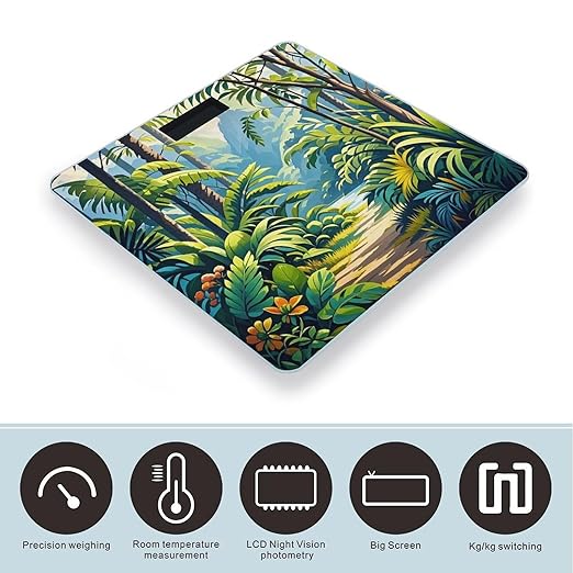 Tropical Jungle Painting Scale for Body Weight Digital Bathroom Scale Toughened Glass High Precision Scales for Body Weight with Large LCD Backlight Display Weight Scales