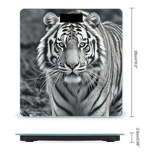 Black and White Tiger Scale for Body Weight Highly Accurate Digital Bathroom Body Scale Digital Bathroom Scales for People Anti-Slip Large LCD Display Smart Scales