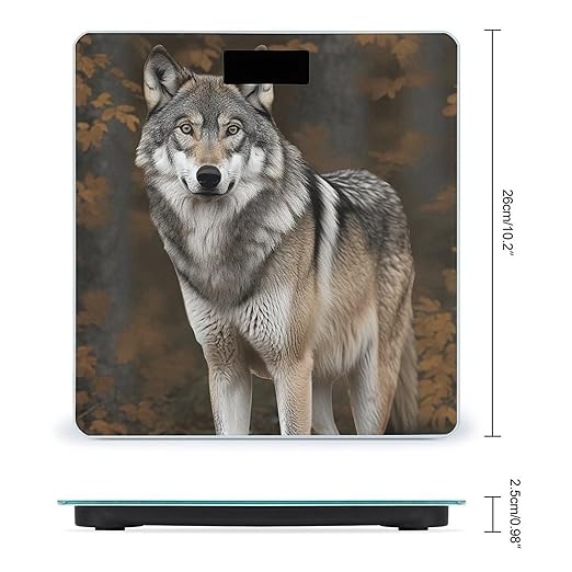 Wild Wild Gray Wolf Bathroom Scale for Body Weight LCD Display Digital Bathroom Scale Tempered Glass Bathroom Weight Scales Fashion Smart Scales for Home Bedroom 400 Lb