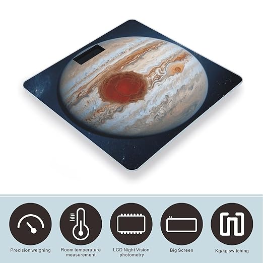 Jupiter Great Red Spot Scale for Body Weight Sturdy Tempered Glass Weighing Scales with LCD Display Accurate Digital Bathroom Scale Convenient Body Fat Smart Scales Easy Read