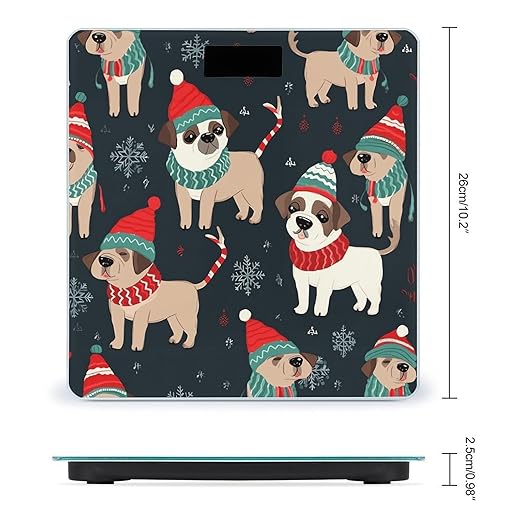 Merry Christmas Dog Scale for Body Weight High Precision Digital Weight Scales with LCD Display Anti-Slip Sturdy Slim Tempered Glass Bathroom Scale for Home Use