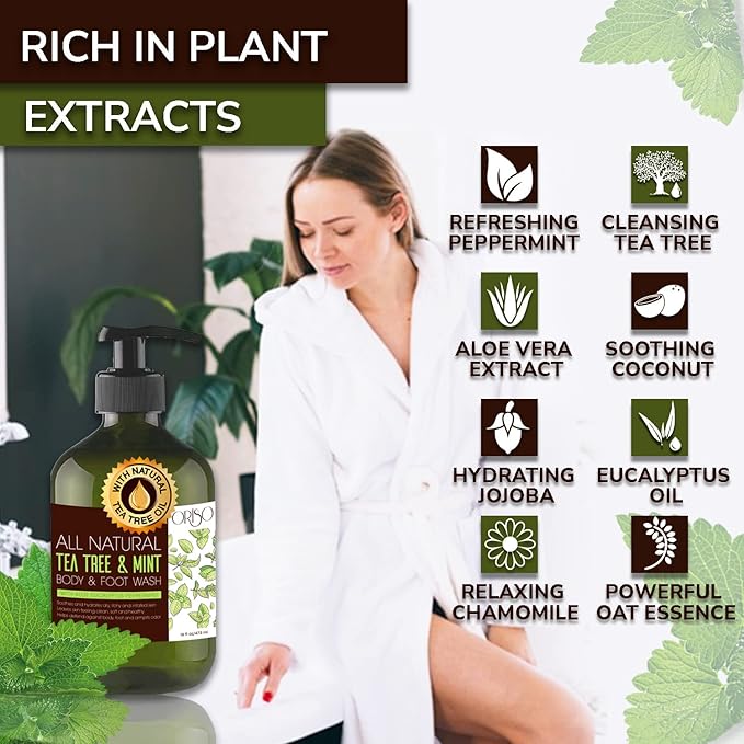 Aloe Vera Gel with Organic Aloe Vera Cold Pressed and Tea Tree Oil Body Wash with Mint