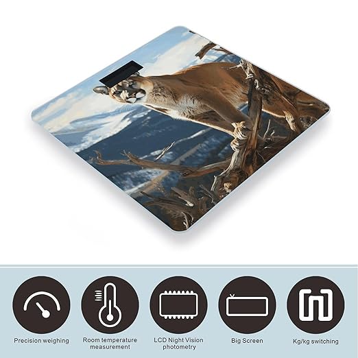 Panther Mountain Lion Bathroom Scale Automatic Power On/Off Body Scales LCD Backlight Display Square Digital Scale Rounded Corners Bathroom Scales for Home Bedrooms