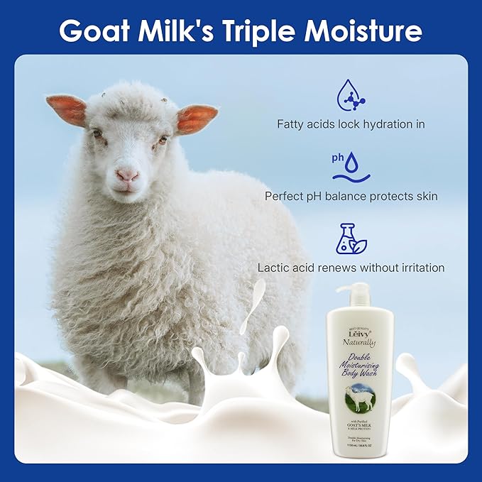 Lěivy Goat Milk Body Wash Moisturizing - Floral Fragrance for Dry Skin Cleanser Hydrating Body Shampoo Enriched with Hydrolyzed Milk Protein &amp Vitamin E 38.8 Fl oz Bottle