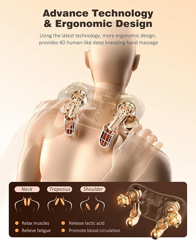 KNQZE Neck and Shoulder Massager with Heat Cordless Back and Neck Massager Upgraded Graphene Heating 4D Shiatsu Deep Kneading Massage for Shoulder Back Pain Relief (Beige)
