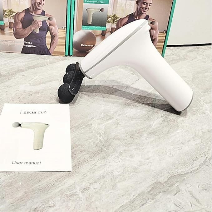Deep Tissue Massage Gun Portable Percussion Muscle Massager with Four Interchangeable Heads Useful for Athletes Gym Office (White)