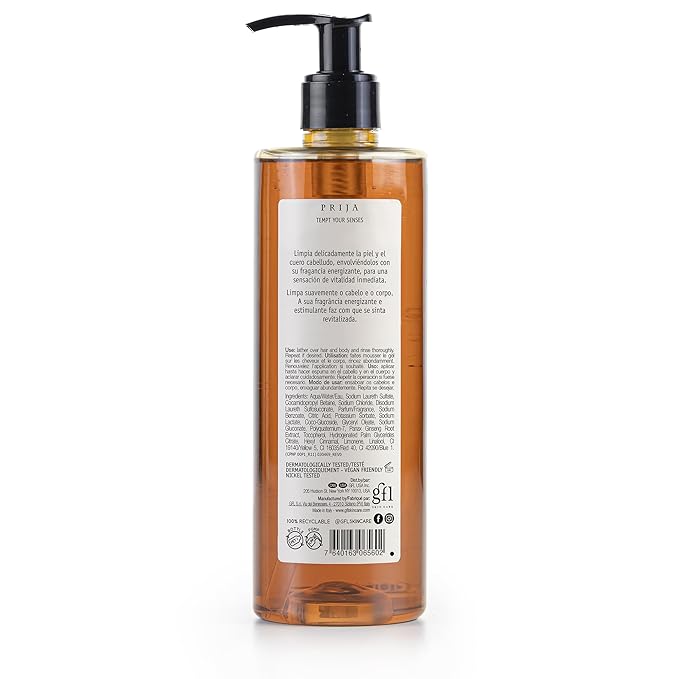 Prija Vitalizing 2 in 1 Shower Gel and Shampoo with Ginseng Extract Hydrating and Energizing Hair and Body Wash Gel with Pump Dispenser Luxurious Shower Gel 5 x 12.85 Fl. Oz