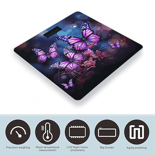 Purple Butterflies Bathroom Scale Ultra-Bright Liquid Crystal Screen Weight Scale Accurate Bathroom Body Scales for Body Weight Bathroom Pet Home Bedroom Gift-Giving