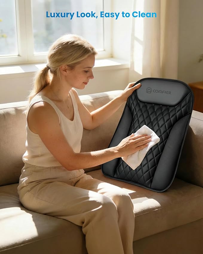 COMFIER Ultra-Slim Heated Back Massager for ChairDeep Tissue Shiatsu Back Massager with HeatUp–Down Moving 10 Massage NodesUpper/Lower/Full Back ReliefGift for Women &amp Men