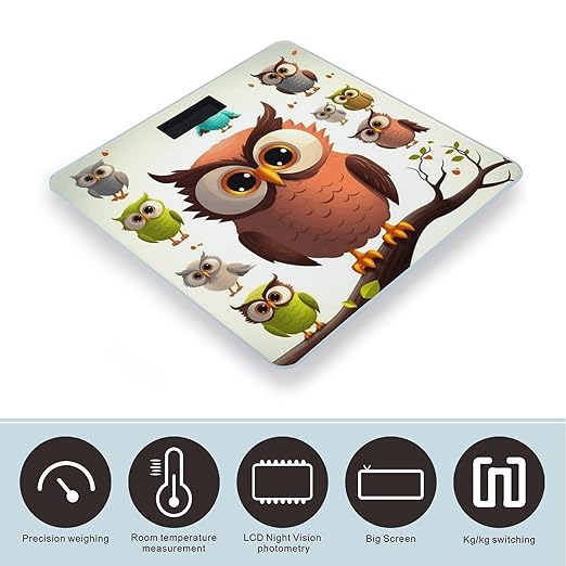 Cartoon Owl Bathroom Scale Large LCD Backlight Display Digital Scale Rounded Corners Body Scales Automatic Power On/Off Bathroom Scales for Home Bedrooms