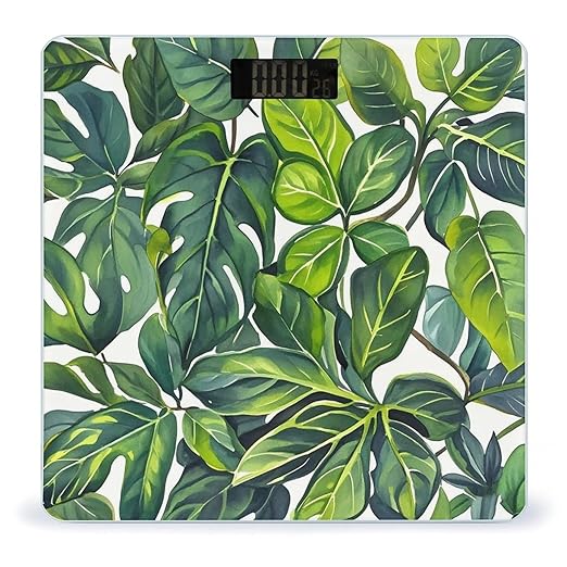 Green Leaves of Plants Bathroom Scale for Body Weight Bathroom Weighing Scales with Back Lit LED Display Sturdy Tempered Glass Body Weight Bathroom Scale 400lb Weighing