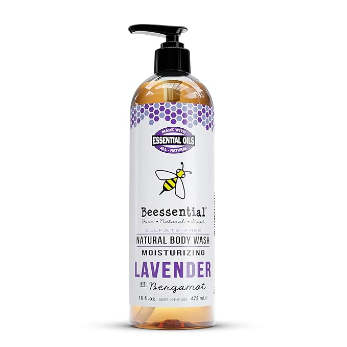 Beessential Natural Body Wash Lavender Sulfate-Free Bath and Shower Gel with Essential Oils for Men &amp Women 16 oz
