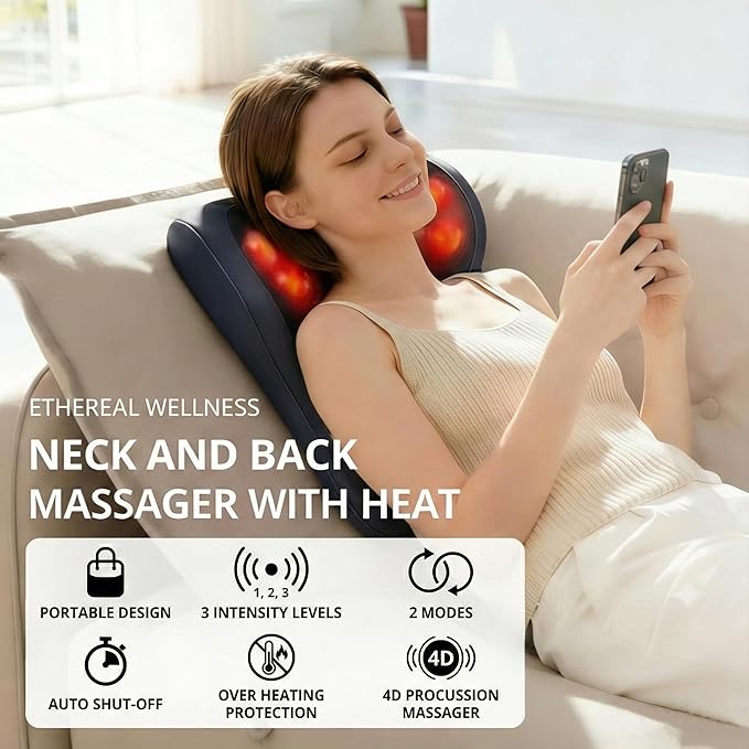 Shiatsu Neck and Back Massager with Heat Deep Tissue Massage Cushion for Pain Relief 20-Node Kneading Vibration &amp Infrared Heating Ergonomic Chair Back Massager for Home Office