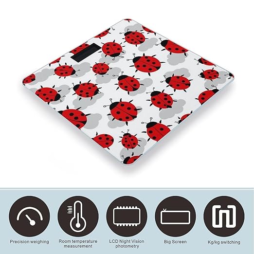 Men's Fashion Automatic Switch Digital Bathroom Weighing Scale Smart Scale Red Black Dots Ladybugs Pattern