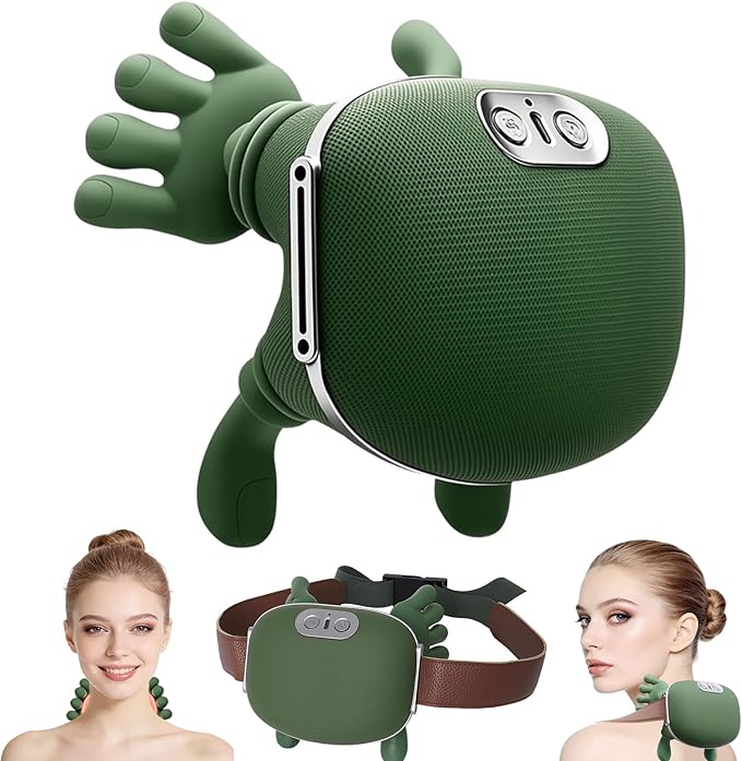 Neck Massager with Heat Simulating Authentic Palm-Style Neck and Shoulder Massage 4D Kneading Massage Relieves Fatigue and Relaxes Muscle Tension(Green)