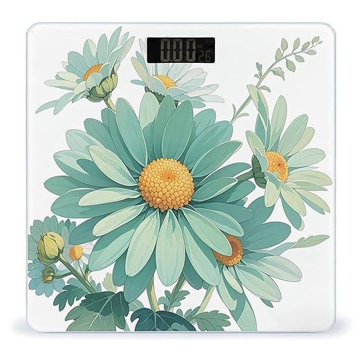 Mint Green Watercolor Daisy Scale for Body Weight Accurate Digital Bathroom Scale Toughened Glass High Precision Scales Smart Weight Scales with Large LCD Backlight Display Weighing Machine