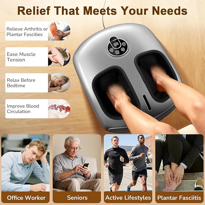 Shiatsu Foot Massager Machine with Heat : Deep Kneading Foot Massager with Vibration &amp Compression for Plantar Fasciitis &amp Neuropathy - for Women &amp MenRelax for Home Office Use (Black)