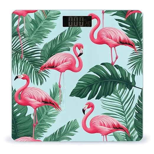 Digital Bathroom Weighing Scale Energy Saving Scale Smart Scale for Body Weight Green Tropical Palm Banana Leaves Lovely Exotic Bird Pink Flamingo