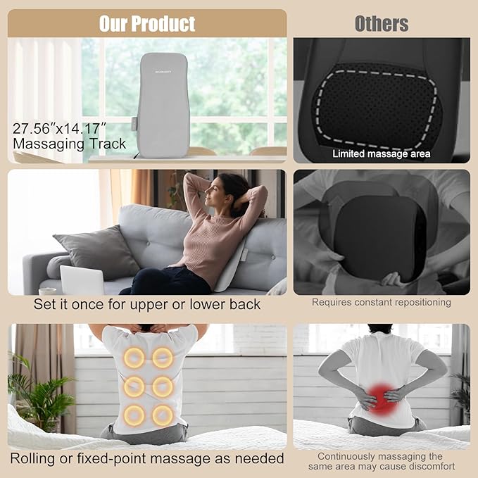Full Body Electric Massage Mat with Heat Vibration Back Massage Pad Cushion with Inflatable Head Pillow and Lumbar Pillow 10 Vibration Motors 3 Timers (28x14)