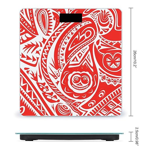 White and Red Tribal Pattern Scale for Body Weight Anti-Slip Tempered Glass Digital Bathroom Scales Clear LCD Display Weighing Scale Safe Rounded Corners Smart Scales