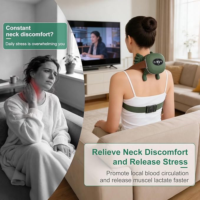 Human-Like Neck Massager with Heat for Pain Relief Deep Tissue Cordless 4D Kneading Neck and Shoulder Massager Back Massager with Bionic fingers Massage and Screen Ideal Gifts for Women Men